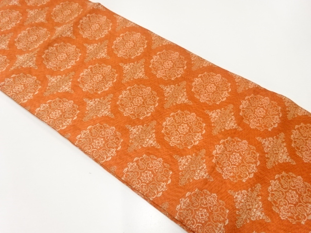 JAPANESE KIMONO / ANTIQUE HIRAKI NAGOYA OBI / SILK / WOVEN FLOWER CREST